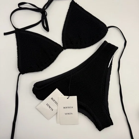 NEW Bottega Veneta Black Bikini Set Swimwear CRINCKLED size small - Picture 6 of 8